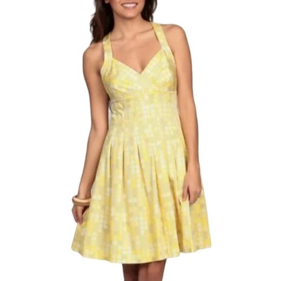 Calvin Klein‎ Fit & Flare Pleated Yellow Polka Dot Sundress Cotton Poplin, Sz 8 - Picture 1 of 9